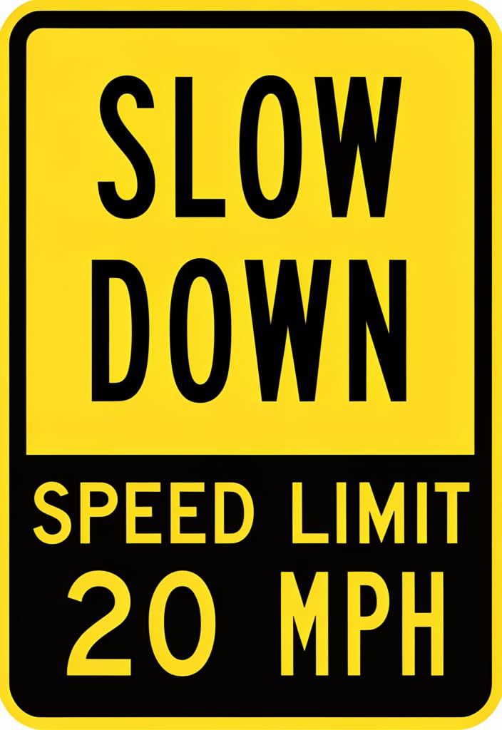 peiyeety Slow Down Speed Limit 20 MPH Tin Sign 12x8 Inch | Yellow & Black Road-Style Metal Wall Decor | Garage Man Cave Driveway Porch Yard Sign | Funny Reminder Gift