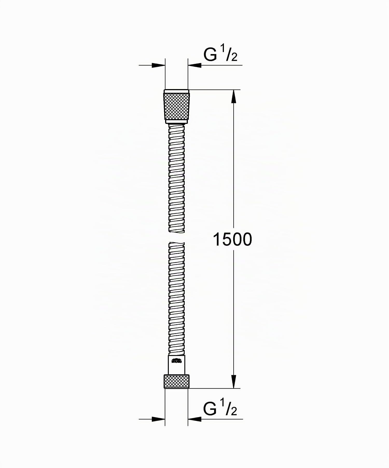 GROHE Flexible tuyau de douche salle de bains VitalioFlex métallique, tuyau de douche 1500mm, anti-pliures, finition brillante, raccord fileté universel 1/2", chromé, 27502001 (Import Allemagne)