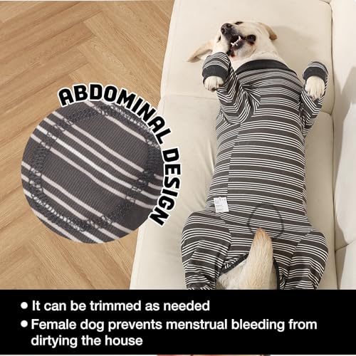 Image of Dog Recovery Suit, Pet Surgery Suits for Female Male, Striped Recovery Shirt Dog Abdominal Wounds Bandages, E-Collar & Cone Alternative, Neuter Stop Licking Onesie Body Suits for Large Dogs