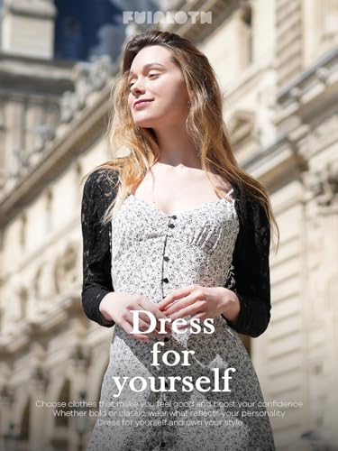 Fuinloth Women's Lace Shrugs, 3/4 Sleeve Bolero Sheer Floral Top Cardigan4