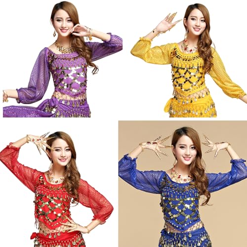 Camiseta de danza del vientre con monedas para mujer top corto de carnaval 2