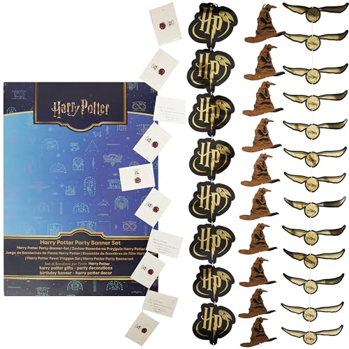 Harry Potter Decorazioni Festa Adulti Bambini, Set di 4 Corde con 40 Pz, Hogwarts Lettera di Accettazione del Banner Golden Snitch Ghirlanda di Stemmi (Multi Banners, 40 Pezzi)