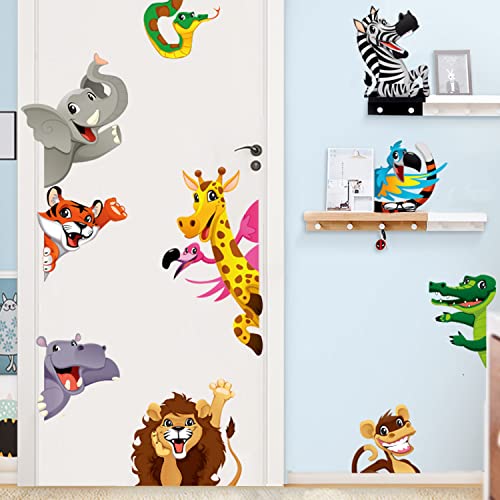 Tanlaby Stickers Muraux Animaux de la Jungle Autocollants Mural Dessin Animé Animal Stickers Muraux Arbre Singe Éléphant Girafe ​pour Chambre de Bébé Pépinière D'enfant Décoration Murale