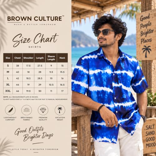 Image of BROWN CULTURE Half Sleeve Relaxed Fit Men's Casual Shirt | Cotton Blend Oversized Shirts for Men Loose Fit | Oversized Printed Shirts for Men | Men's Fashion Shirt