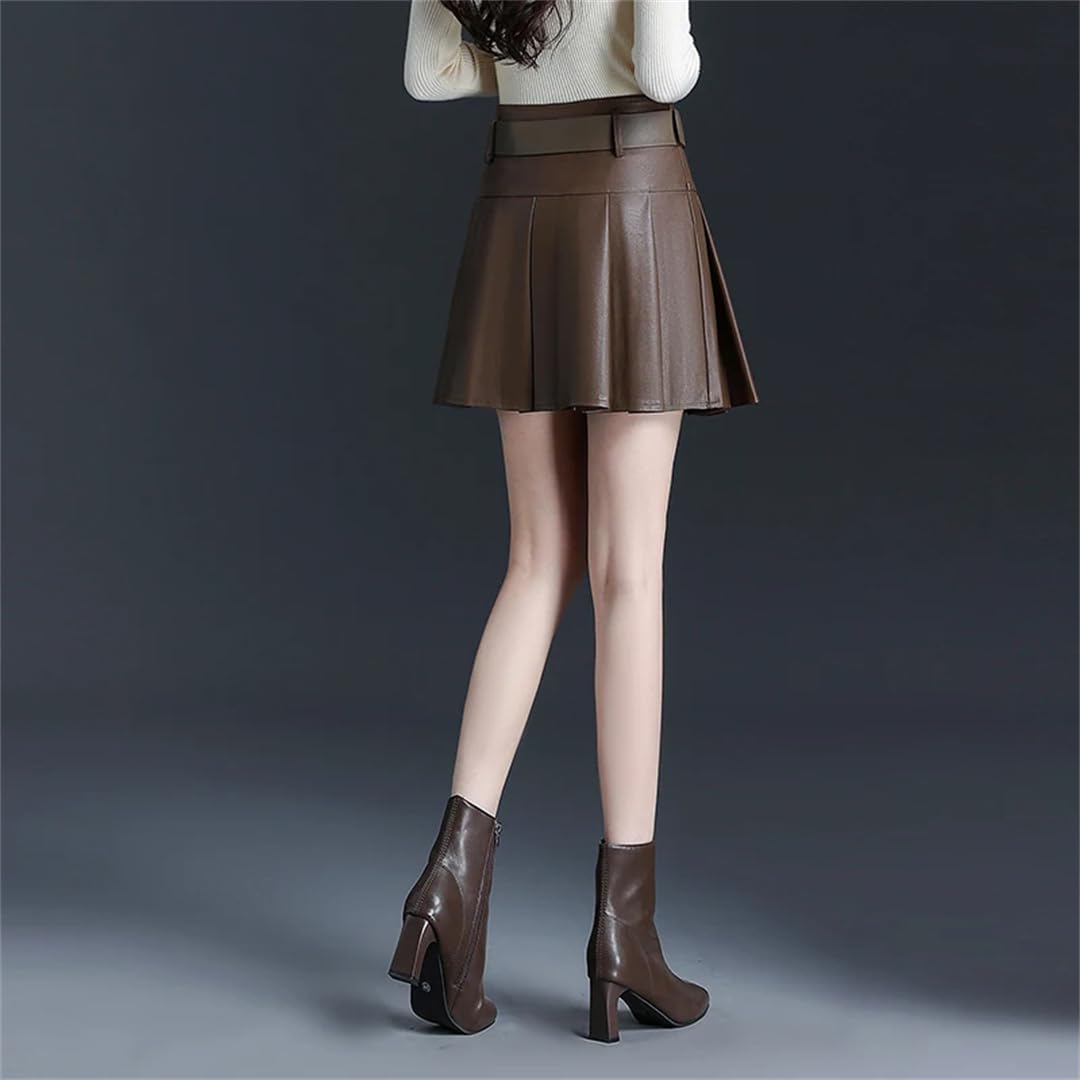 Minifalda plisada de piel sintética para mujer, cintura alta, simple, elegante, corta