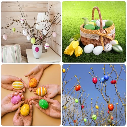 UNOLIGA Plastik Ostereier zum Bemalen und Aufhängen, 24pcs Plastikeier Weiß, Kunststoffeier mit Aufhänger, Weiße Eier Ostern zum Anmalen Basteln (mit Stabilem Aufhänger)