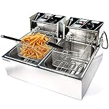 Biltek Commercial Deep Fryer Electric Countertop Dual Tank Basket 11L 3200W up to 374 Deg F