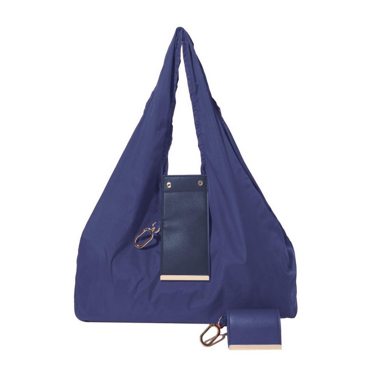 Foldable Keychain Tote Bag with Premium Leather Pouch Expandable Reusable Grocery Shopping Bag Large Capacity Lightweight Portable Handbag for Travel Daily Use (blue) โ image 1