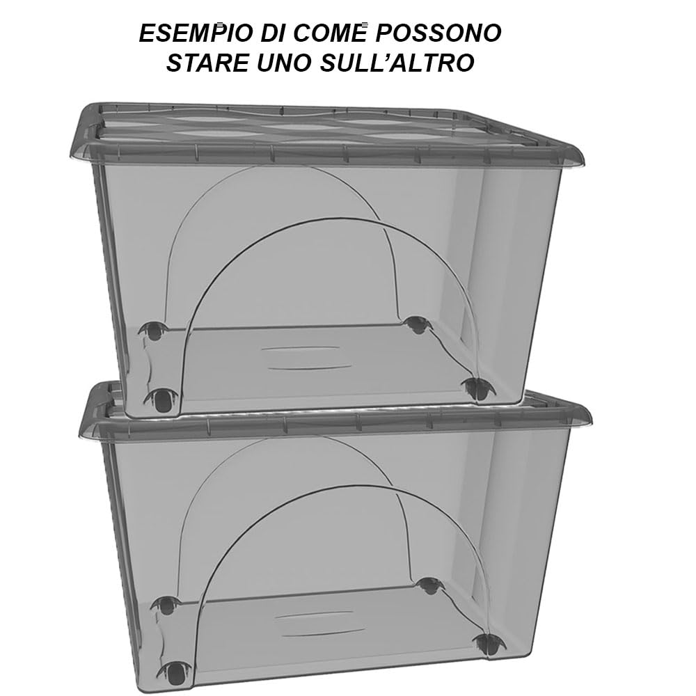 2 Box Portaoggetti Contenitore 60 LT STORAGE Scatole Multiuso 60x40x33 Organizer Salvaspazio con Coperchio Fume 4 Ruote Sovrapponibile cassa organizzazione cesta indumenti Casa Bagno Ufficio
