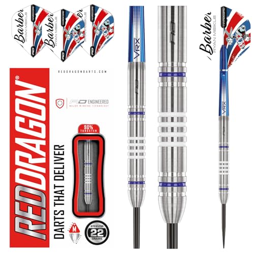 RED DRAGON Ryan Meikle 22 Gram Premium Tungsten Steeltip Darts Set including Flights and Stems, Silver, 22G