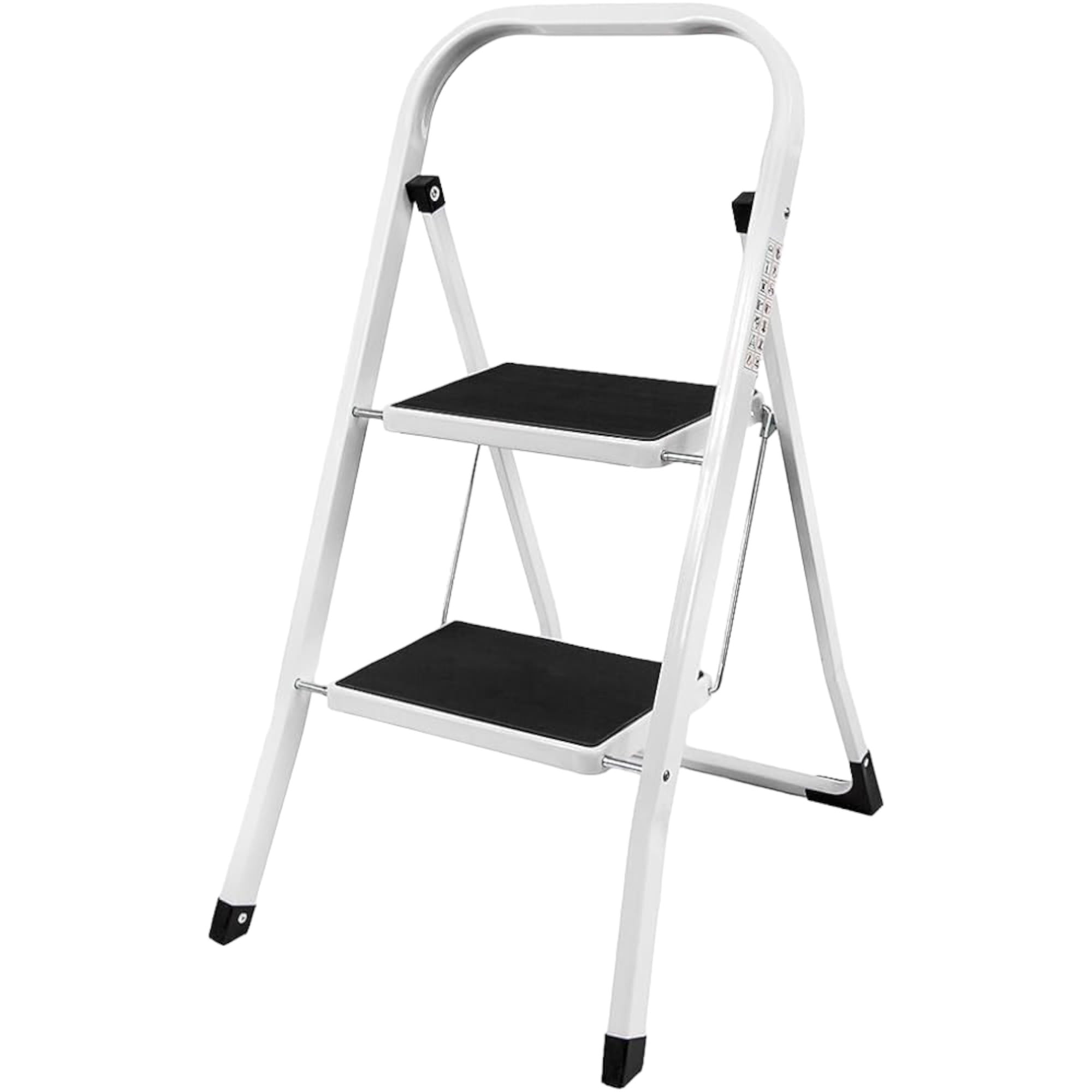 Space-Saving 2-Step Ladder: Foldable Steel Stepladder for Home, Kitchen, Garage - Portable and Sturdy Folding Stool with Anti-Slip Steps