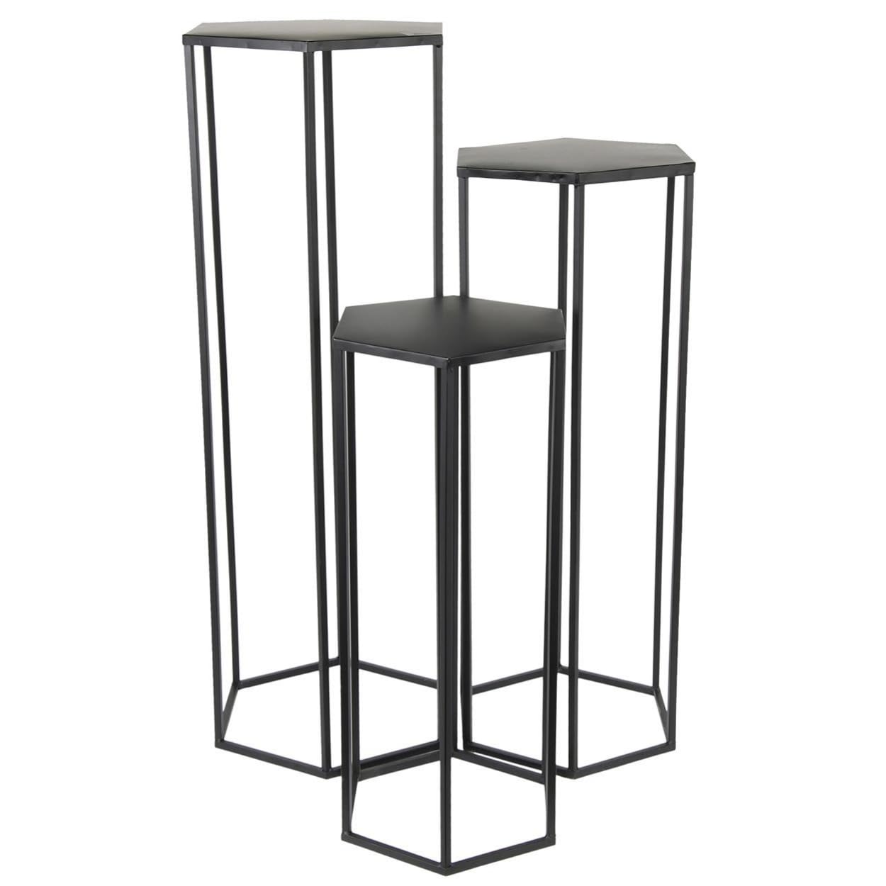 Lot de 3 supports pour plantes en métal noir