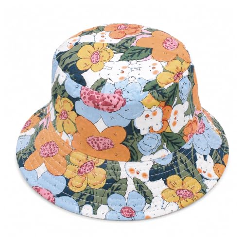 Image of VRITRAZ Unisex Kids Printed Bucket Hat | UV Protection Sun Hat with Adjustable Chin Strap & Summer Beach Travel Outdoor Cap for Toddlers & Children (4-12 Years)