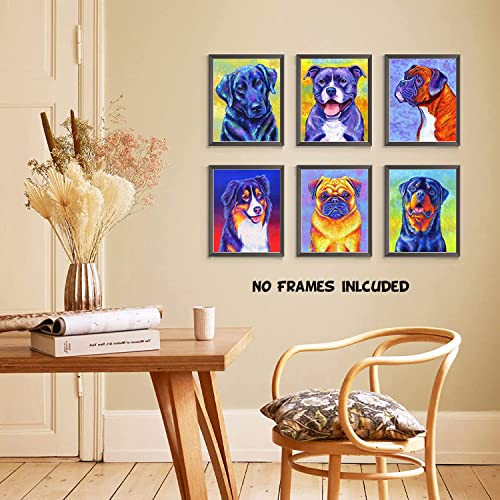 Watercolor Dog Wall Art Prints, Funny Dog Canvas Wall Art, Cute Rottweiler Labrador Pug Art Posters, Cute Puppy Art Painting For Pet Lovers Kid Bedroom Pet Room Decor, Set Of 6 (8"X10" Unframed) #TOP1