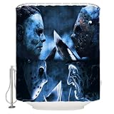 Halloween Shower Curtain Set for Bathroom- Scary Killer Freddy Jason Michael, Horror Movie Themed Holiday Polyester Fabric Decoration with Hooks and Toilet Sticker, 2 Postcards, Party Decor Gift 72x72