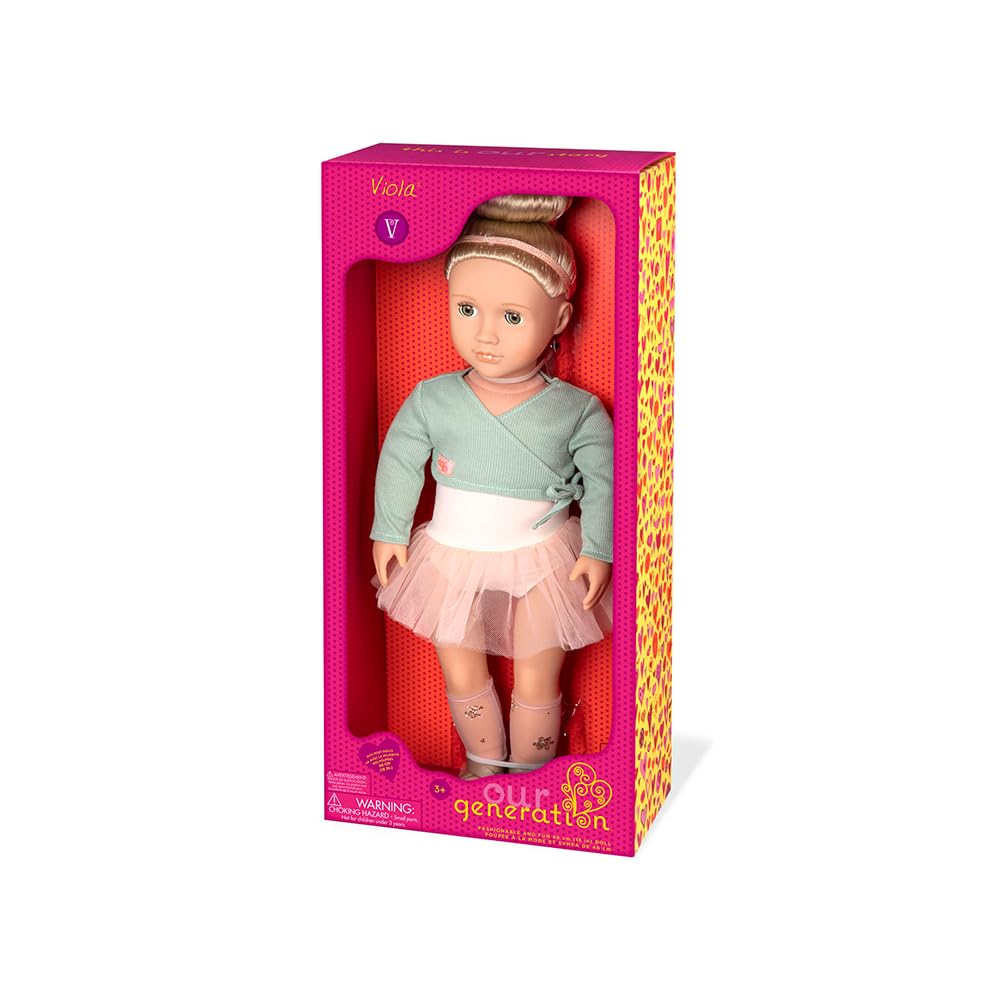 Our Generation Ballerina-Puppe 46 cm, realistische grüne Augen und Blondes Haar, rosa Ballettkleid und Shrug-Outfit, Fantasie-Spiel, Spielzeug für Kinder ab 3 Jahren, lila
