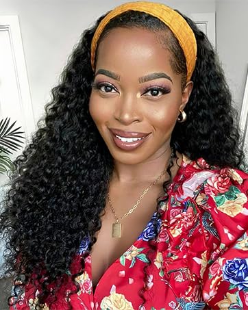 Headband Wig Human Hair Curly Headband Wigs for Black Women Glueless Wear and Go Wig 100% Brazilian Virgin Human Hair Headband wig 150% Density (22inch)