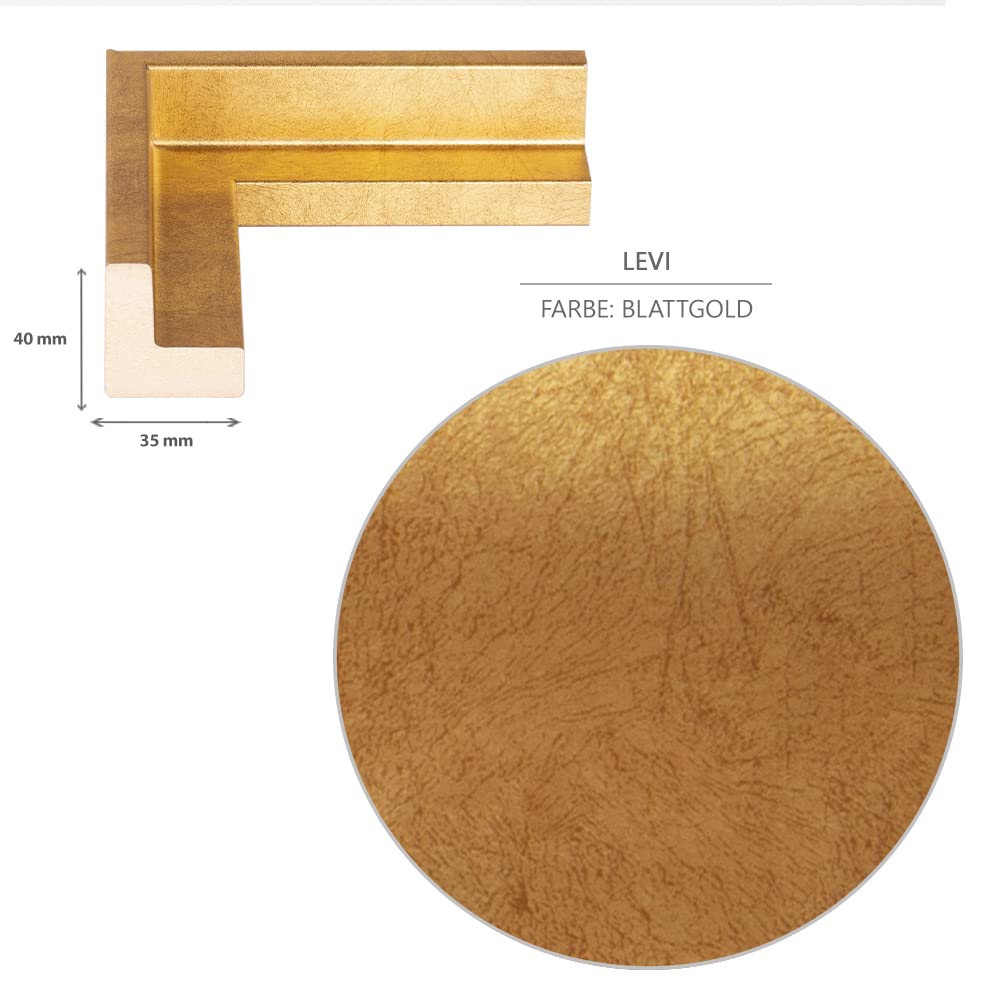 Haak Schattenfugenrahmen Levi in Blattgold 30 X 40 cm für Keilrahmenbilder und Leinwände Glanz Edition