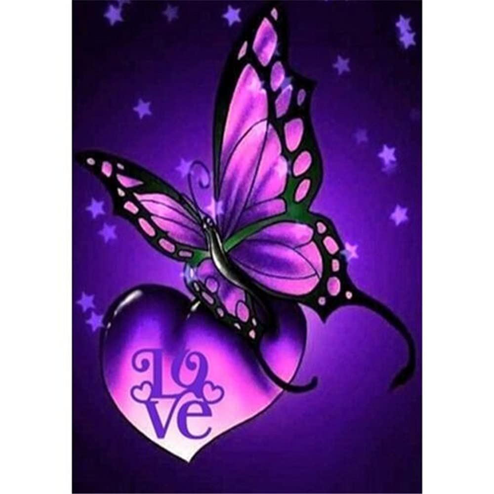 Peinture Diamant Papillon Violet pour Décorer le Salon Grand Format 70x120cm