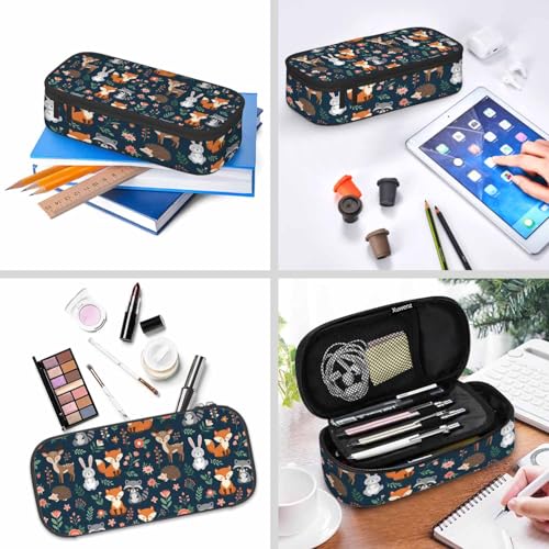 Image of Yellow Fox Pencil Holder Bag Flowers Grass Birds Cartoon Animal Pencil Case College Office Organizer for School Students Boy Girl