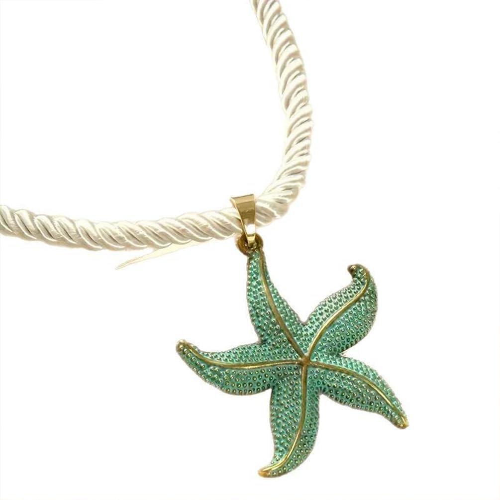 Large Gold or Blue Starfish Pendant Necklace, Chunky White Rope Chain Big Sea Star Necklaces for Women Fashion Ocean Style Beach Party Prom Jewelry Gift