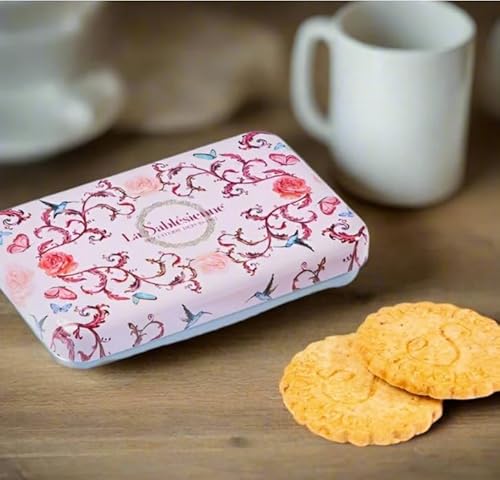 La Sablésienne, Set of 2, L'Oiseau Bleu (Bluebird) French Butter Shortbread Cookies with Raspberry Chips in Mini Decorative Tins, Imported, 1.3 oz Each