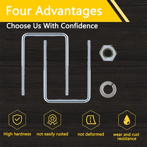 Image of 4in W x 6.7in L Zinc-Plated U-Bolts with Nuts 6pcs and Spring Washers 12pcs for Boat Trailer Tubes 12pcs, Rectangular Wood and Metal Objects, Square Zinc-Plated Bolts (M10 x 100mm x 170mm)