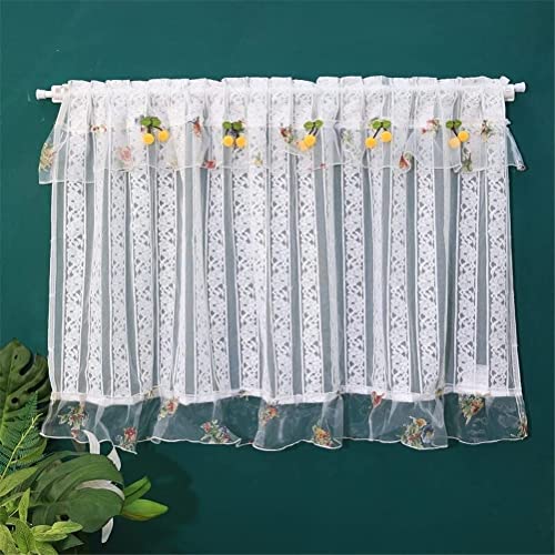 Cortina de encaje blanco bordado con diseño floral vintage de 135x160 cm para ventanas cortas 2