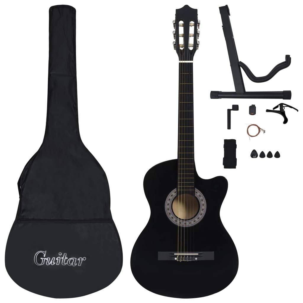 Brokky Set Chitarra Classica Western 12 pz con 6 Corde Nera 38"|Chitarra, Chitarra Ideale per Principianti