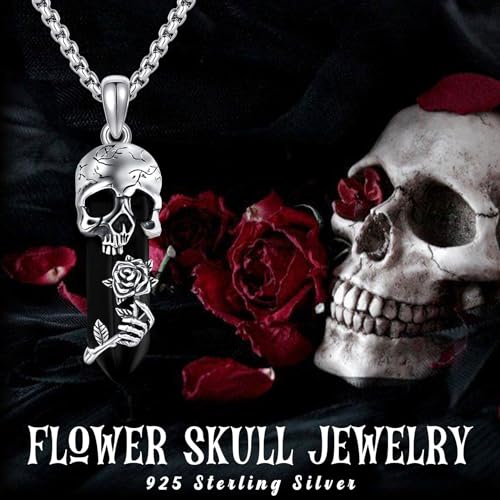 Image of S925 Sterling Silver Skull Pendant Necklace Heart Crystal Birthstone Skull Necklace Gothic Jewlery Gifts