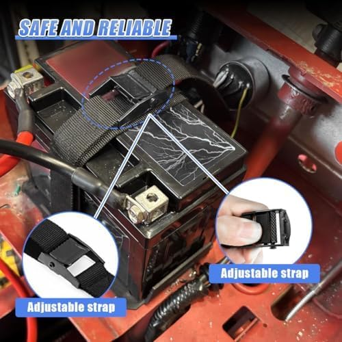 Small Car Battery Tray with Adjustable Hold-Down Strap, Battery Mount Fit 12V-6V / 6AH 8AH 7AH 9AH 15AH 12AH Batteries, Batteries Mounting Tray for ATV, Boat, Kayak, Motorcycle (Black)