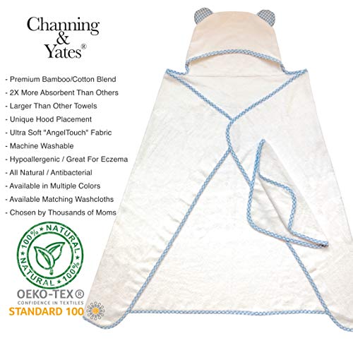 Channing & Yates Premium Organic Hooded Baby Towels And Washcloths Set - Organic Bamboo Baby Towel With Hood - Baby Bath Towel For Boys - Baby Boy Gift For Baby Shower - Newborn Towels (Blue) #TOP1