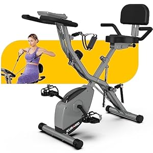 KURONO Stationary Exercise Bike for Home Workout | 4 IN 1 Foldable Indoor Cycling Bike for Seniors | 330LB Capacity, 16-Level Magnetic Resistance, Seat Backrest