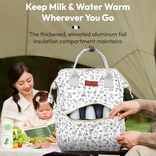 Image of StarAndDaisy Baby Diaper Bag for Mother Travel /Diaper Bags for Mother for Travel with Laptop Pocket, Multi Compartments, Insulated Bottle Pockets, Waterproof, Ultra soft fabric -Printed Grey