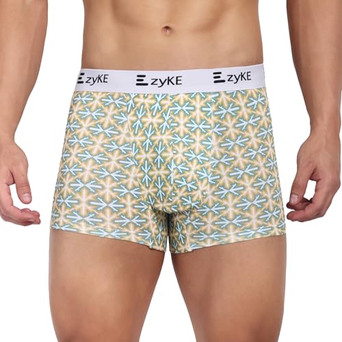Image of Zyke Men's Printed Cotton Trunk Innerwear | 95% Cotton 5% Elastane Stretch Underwear | Ultra Soft Waistband Anti-Bacterial Moisture Wicking Trunks for Men Pack of 1