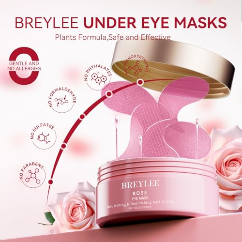 Under Eye Mask for Puffy Eyes & Dark Circles – BREYLEE Rose Eye Mask – 60 Pcs Eye Patches with Caffeine & Collagen – Reduce Wrinkles & Fine Lines – Best Undereye Patch Treatment - Image 5