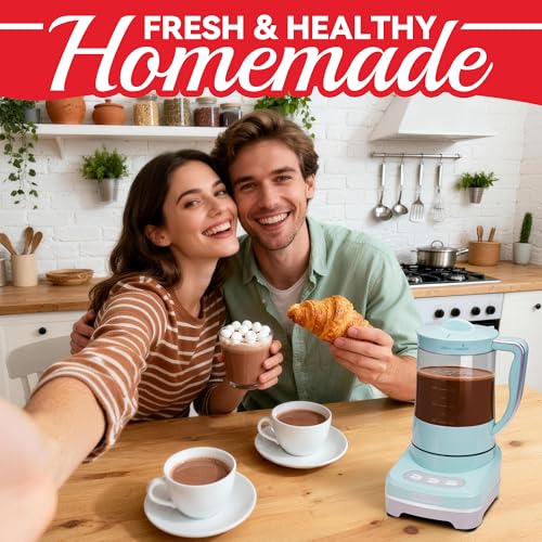 Image of SugarWhisk 29 Oz Hot Chocolate Maker Machine, Electric Milk Frother and Steamer, Hot Cocoa Maker Machine for Hot Chocolate Bar, Detachable Pitcher, 2 Speed Mode, 3.5 Cups, Aqua