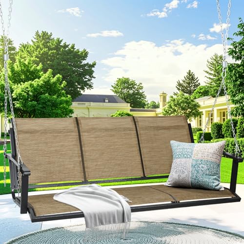 Textilene 3 Seat Hanging Swing, 5.2FT Patio Bench Swing