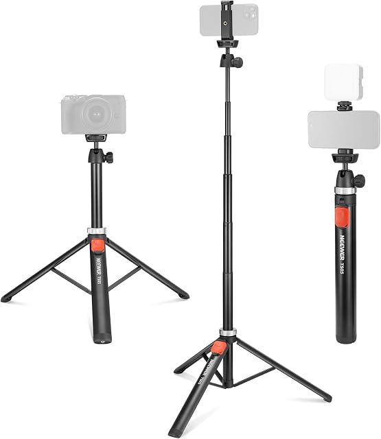 NEEWER Trépied téléphonique pour téléphone portable & Caméra avec télécommande, 62.9" Support de trapod Vlog avec support de téléphone, trépied caméra portable compatible avec Canon Sony DLSR GoPro, TS05