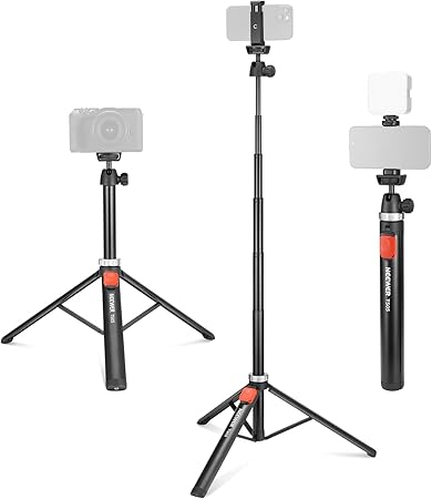 NEEWER Phone Tripod for Cell Phone & Camera with Remote, 62.9" All Metal Selfie Stick Travel Vlog Tripod Stand for iPhone with Phone Holder, Portable Camera Tripod for Canon Sony DLSR GoPro, ...