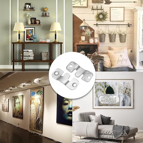 Image of Bonsicoky 10 Pcs Flush Mount Bracket with Screws, Heavy Duty Picture Hangers, Stainless Steel Z Clip Bracket Picture Wall Mount Hardware for Wall Hanging Large Pictures, Art Paintings, Silver, Small