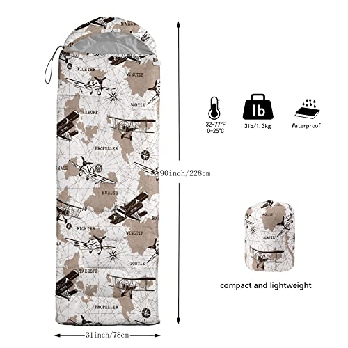 Bolsa de dormir para niños Datura home con diseño de mapa de avión, ligera, cálida, portátil, resistente al agua para camping y senderismo miniatura 3