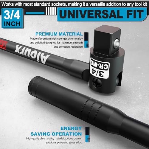 Image of 3 /4 inch Drive 41 Inch Breaker Bar, Heavy Duty Head, Premium Chromium-Molybdenum Steel, Laser Etched Marking, for Vehicle Maintenance and Repair, DIY Processing Manufacturing