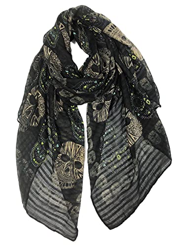 GERINLY Cool Skull Scarfs for Women Large Wrap Shawls Lightweight Cotton Scarves Halloween Calavera Accessory