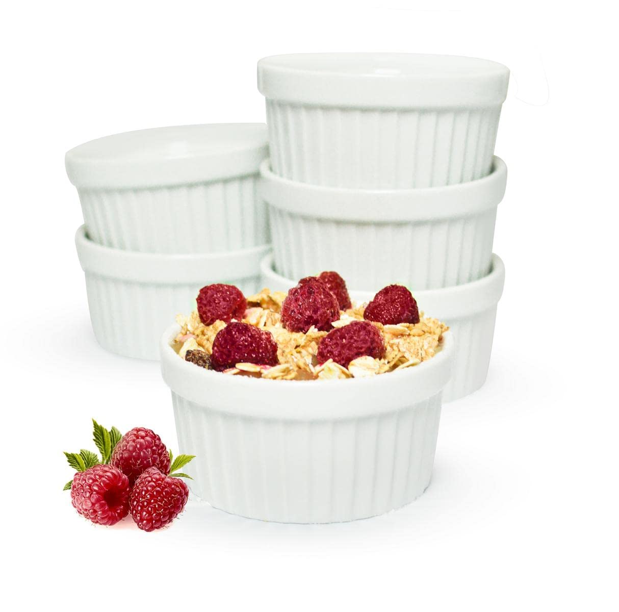 Sendez 6 x Soufflé Ceramic Moulds, Diameter 9 cm, Crème-Brulee Bowls, Pies, Casserole Dish