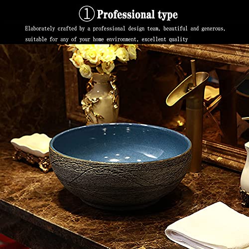 Ceramiczna Umywalka Nablatowa, Ręcznie Grawerowana Okrągła Misa, Artystyczna Umywalka Porcelanowa Na Blat Łazienkowy, C