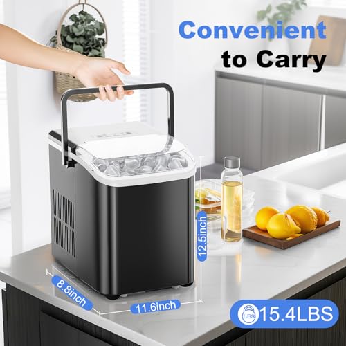 Image of NEWBULIG Ice Makers Countertop with Handle, Portable Ice Machine, 9 Bullet Cubes in 6 Mins, 26lbs in 24Hrs, Auto-Cleaning, with Basket and Scoop, for Home, Kitchen, RV, Camping, Black