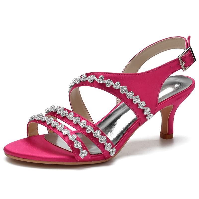 Sandales en satin rose à talon 6 cm et strass en taille 41.5