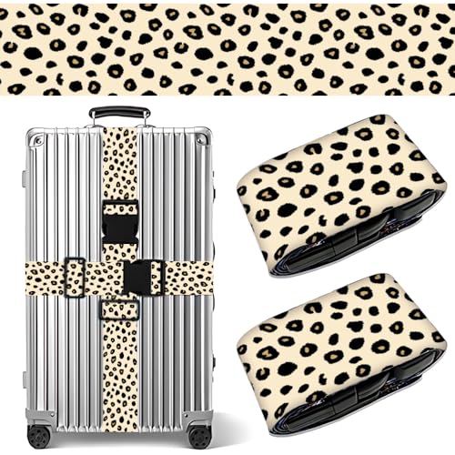 Image of 2 Pack Luggage Straps for Suitcases, Adjustable Travel Belt with Buckle, 2 inch Wide Heavy Duty Suitcase Straps for Summer Vacation, Trendy Leopard Print, Travel Essentials, Cream /Black, Multi