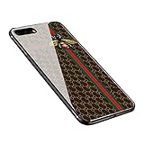 Anyos Compatible iPhone 7 Plus/iPhone 8 Plus Tempered Glass Painted Case, Ultra Thin Soft TPU + Silicone Bumper Anti-Scratch Shockproof Full Body Protective Hard Back Cover, Dark Bee Lattice